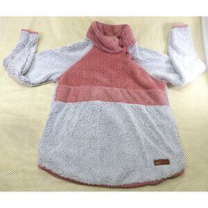 Simply Southern Womens Quilted Sherpa Pullover In Pink & Gray With Button Neck M